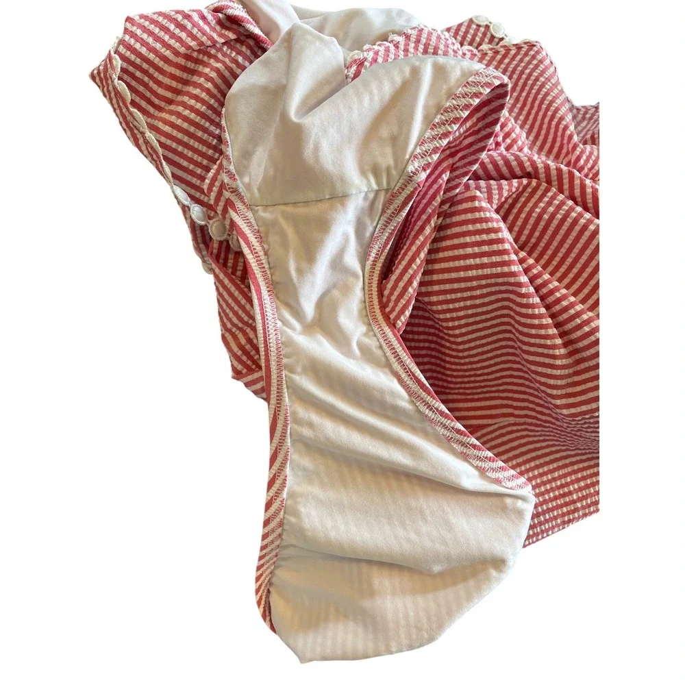 J.Crew Womens Red White Seersucker One-Shoulder Ruffle Swimsuit Plus Size 16